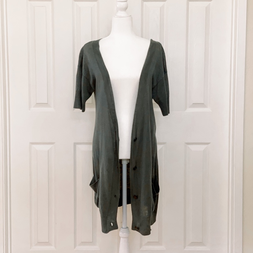 Free People LG Short Sleeve Cardigan-Blue/Green